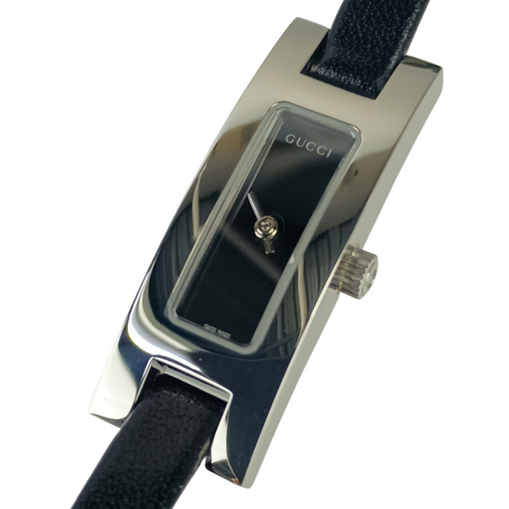 GUCCI watch 3900L Black Silver Stainless Steel Leather Women's